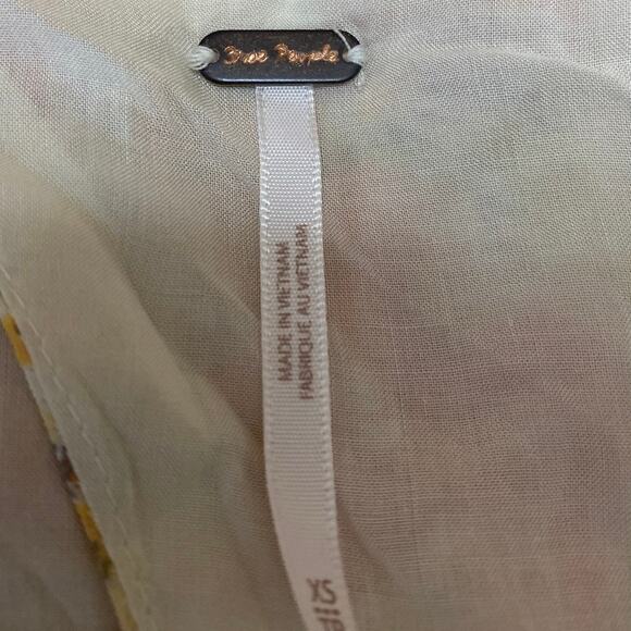 Free People Mabel Orange Floral Ruffle Ruched Cutout Long Sleeve Blouse Top XS - Picture 3 of 4